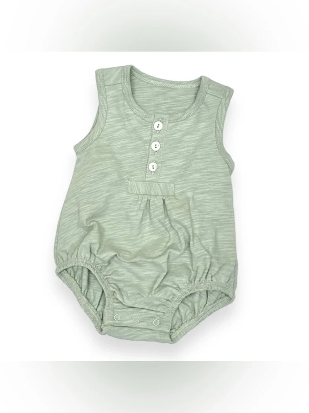 Tane Organic Flamé Sleeveless Henley Romper Seafoam 3-6 months-Still Full Price